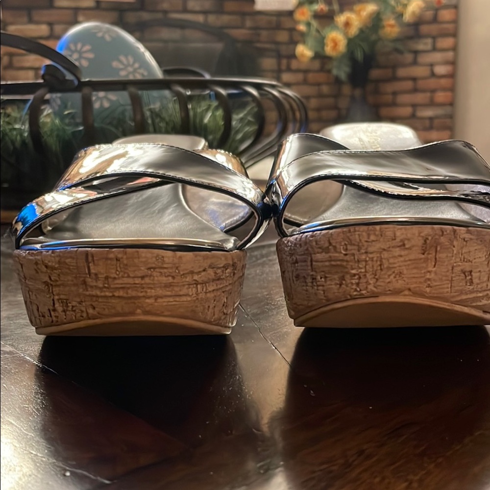 A. Giannetti Black Crisscross Sandals with Wedge Heels. - Picture 3 of 12
